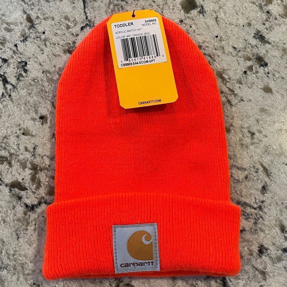 Carhartt Bright Neon Orange knit Beanie -Toddler Model AH8905